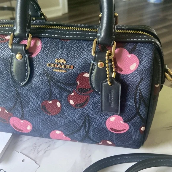 Coach Navy Cherries Mini Rowan Satchel NWT - Picture 6 of 10